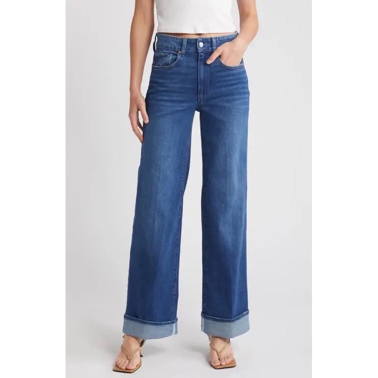 Paige Sasha Wide Leg Cuff Jeans Nadira Medium Wash High Rise 28